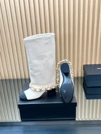 CHANEL 25S HIGH BOOTS 65MM IN WHITE CALFSKIN GOLD HARDWRE