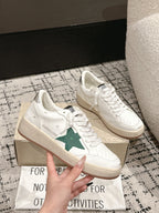 BALL STAR 2 SNEAKERS IN WHITE CALFSKIN GREEN STAR AND SILVER HEEL TAB
