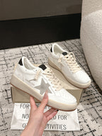 BALL STAR 2 SNEAKERS IN WHITE CALFSKIN GREY SUEDE STAR AND BLACK HEEL TAB