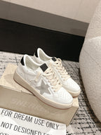 BALL STAR 2 SNEAKERS IN WHITE CALFSKIN GREY SUEDE STAR AND BLACK HEEL TAB