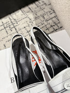 KNIFE CHEMISE 45MM SLINGBACK IN WHITE MIX BLACK COTTON AND CALFSKIN
