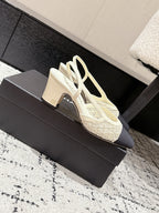 HIGH SLINGBACK 25S IN OFF WHITE FABRIC AND BLACK CALFSKIN CANVAS