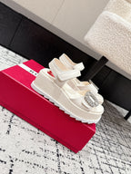 ROGER VIVIER 25S SLIDY VIV' WEDGE SANDALS 70 MM IN IVORY CALFSKIN EMBELLISHED CRYSTALS