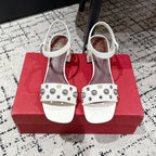 VLTN STUDDED BLOCK HEEL SANDALS 25S 60 MM IN WHITE LAMBSKIN