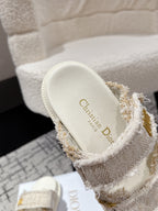 DIOR SANDALS 25S IN CREAM WHITE TWEED AND CALFSKIN WITH GOLD HARDWARE