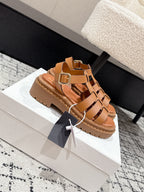 PRADA 25S FISHERMAN OPEN TOE SANDALS IN BURNT ORANGE CALFSKIN