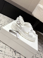 PRADA 25S CRISSCROSS SANDALS IN WHITE CALFSKIN LOGO