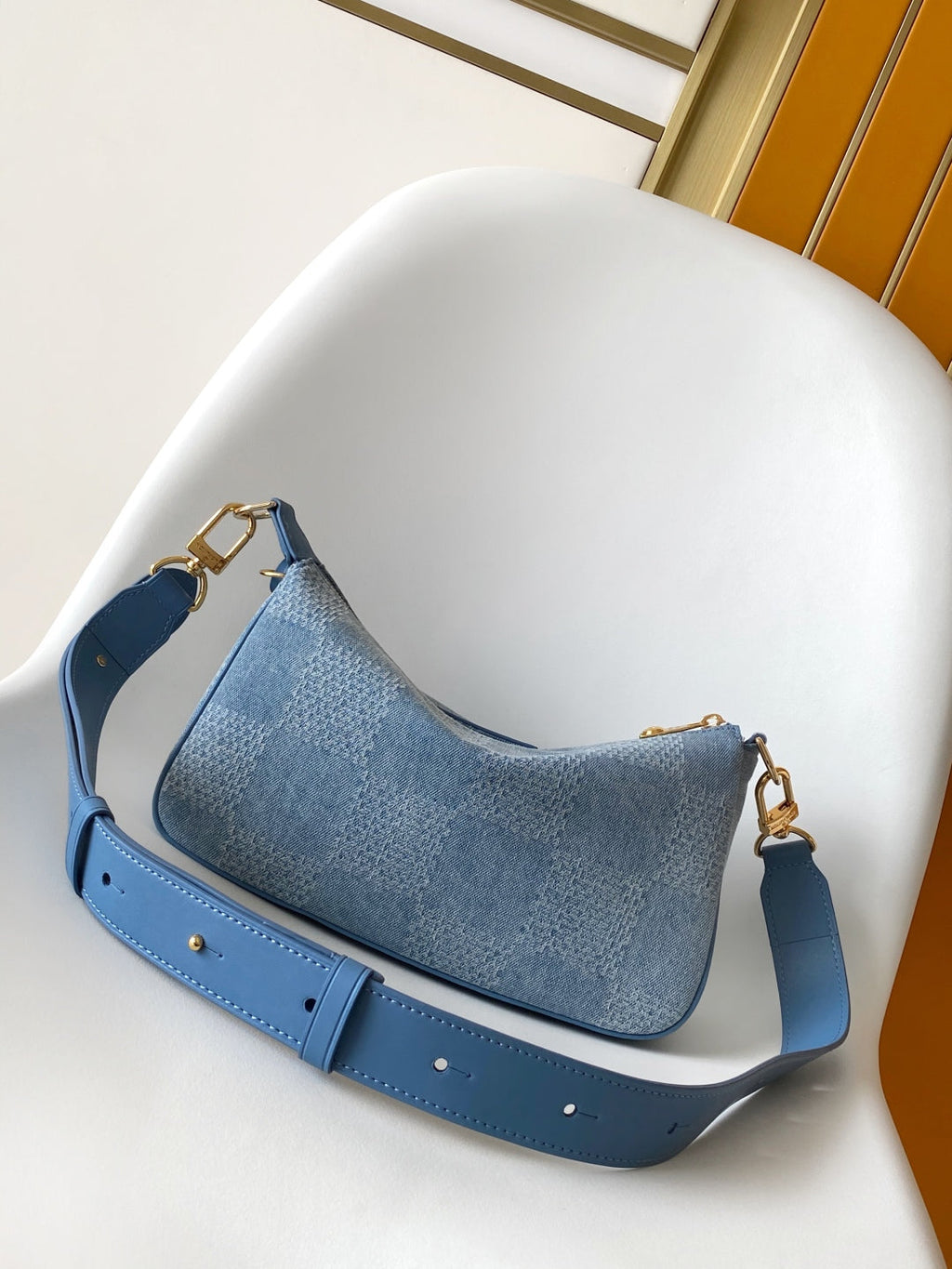 LV Pochette Accessories XL Denim Blue Cotton 3D Effect Damier Denim Pattern GHW