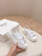 PRADA 25S SANDALS IN WHITE CALFSKIN LOGO GOLD HARDWARE