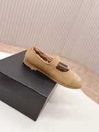 CHANEL FLAT MARY JANE SHOES 25S IN WARM BEIGE VELVET