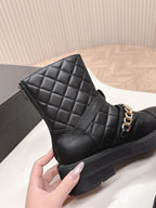 CHANEL ANKLE BOOTS 25S IN BLACK LAMBSKIN EMBOSSED LOGO WITH GOLD HARDWARE