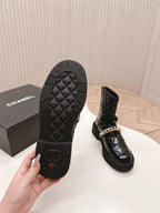 CHANEL ANKLE BOOTS 25S IN BLACK SHINY LAMBSKIN WITH GOLD HARDWARE