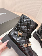 CHANEL ANKLE BOOTS 25S IN BLACK SHINY LAMBSKIN WITH GOLD HARDWARE
