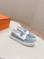 HM 25S SLIP-ON IN BLUE DENIM AND WHITE LAMBSKIN