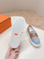 HM 25S SLIP-ON IN BLUE DENIM AND BROWN LAMBSKIN