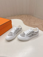 HM 25S SNEAKER LOW SPORTS IN GREY CANVAS MIX WHITE LAMBSKIN