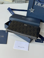 DIOR 25S LONG VERTICAL ZIPPED WALLET 19 IN BLACK CALFSKIN SILVER HARDWARE
