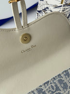 CD Medium Saddle Pouch with Chain 21.5cm White Grey Jacquard Cowhide GHW