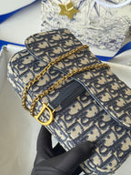 CD Medium Saddle Pouch with Chain 21.5cm Blue Jacquard Cowhide GHW