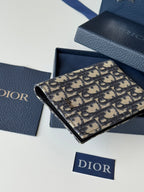 CD Oblique Passport Holder Black Beige Jacquard Cowhide
