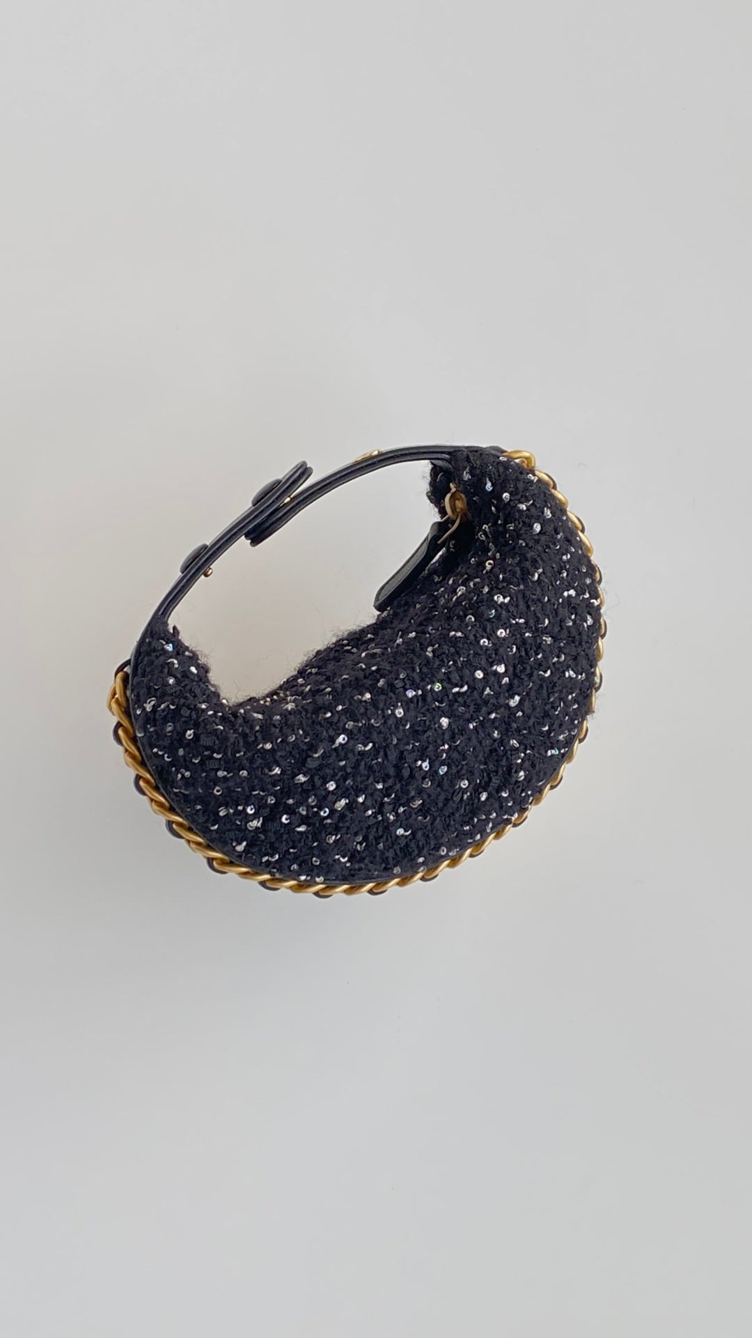 CC Mini Crescent Carry-on Bag 13 Dark Blue Wool Tweed