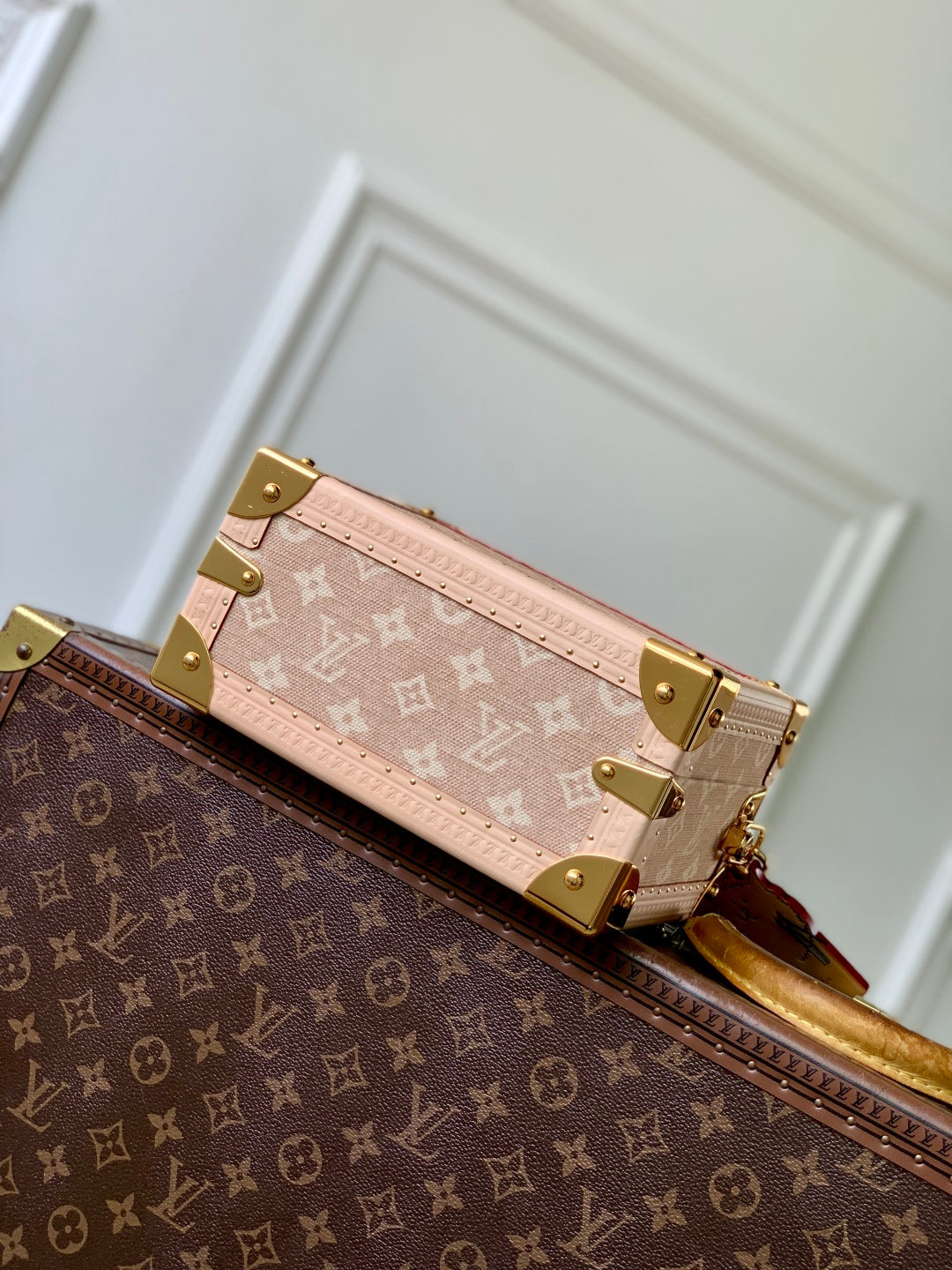 LV 2025 Petite Valise Box-Shaped Bag Beige Canvas Cowhide 346582