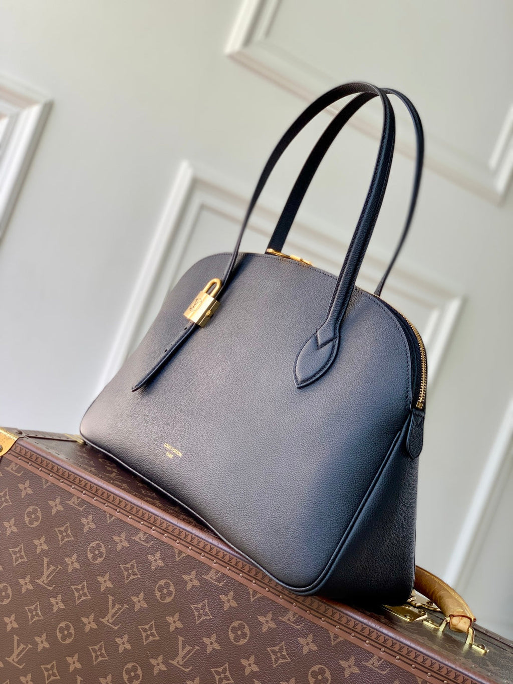 LV 2025 Low Key Duffle Tote Bag 43 Black Calfskin 347098