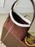 LV 2025 Ski CarryAll PM Bag 34cm Chocolate Brown Suede Cowhide 347358