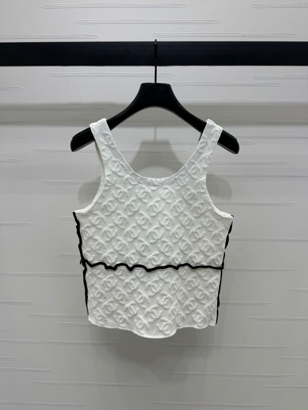 CHANEL SOFT U-NECK KNIT TOP IN BLACK AND WHITE