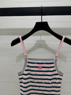Chanel 25 Pink Black Striped Knit Tank Top