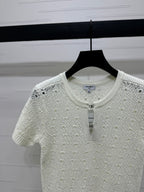 CHANEL SHORT-SLEEVE OPEN-KNIT TOP 274861