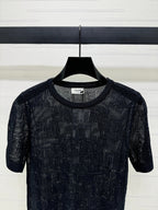 CELINE SHORT-SLEEVE CROCHET TOP BLACK 274808