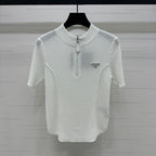 PRADA MOCK NECK SHORT-SLEEVE KNIT TOP WHITE 274815