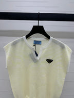 PRAD 25S STRIPED V-NECK KNITTED VEST 264128