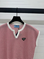 PRAD 25S STRIPED V-NECK KNITTED VEST 264127