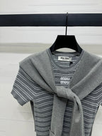 MIU 25S SHORT SLEEVE STRIPED KNITTED CAPE 264139