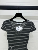 DIOR 25S SHORT SLEEVE STRIPED V-NECK SWEATER 264077