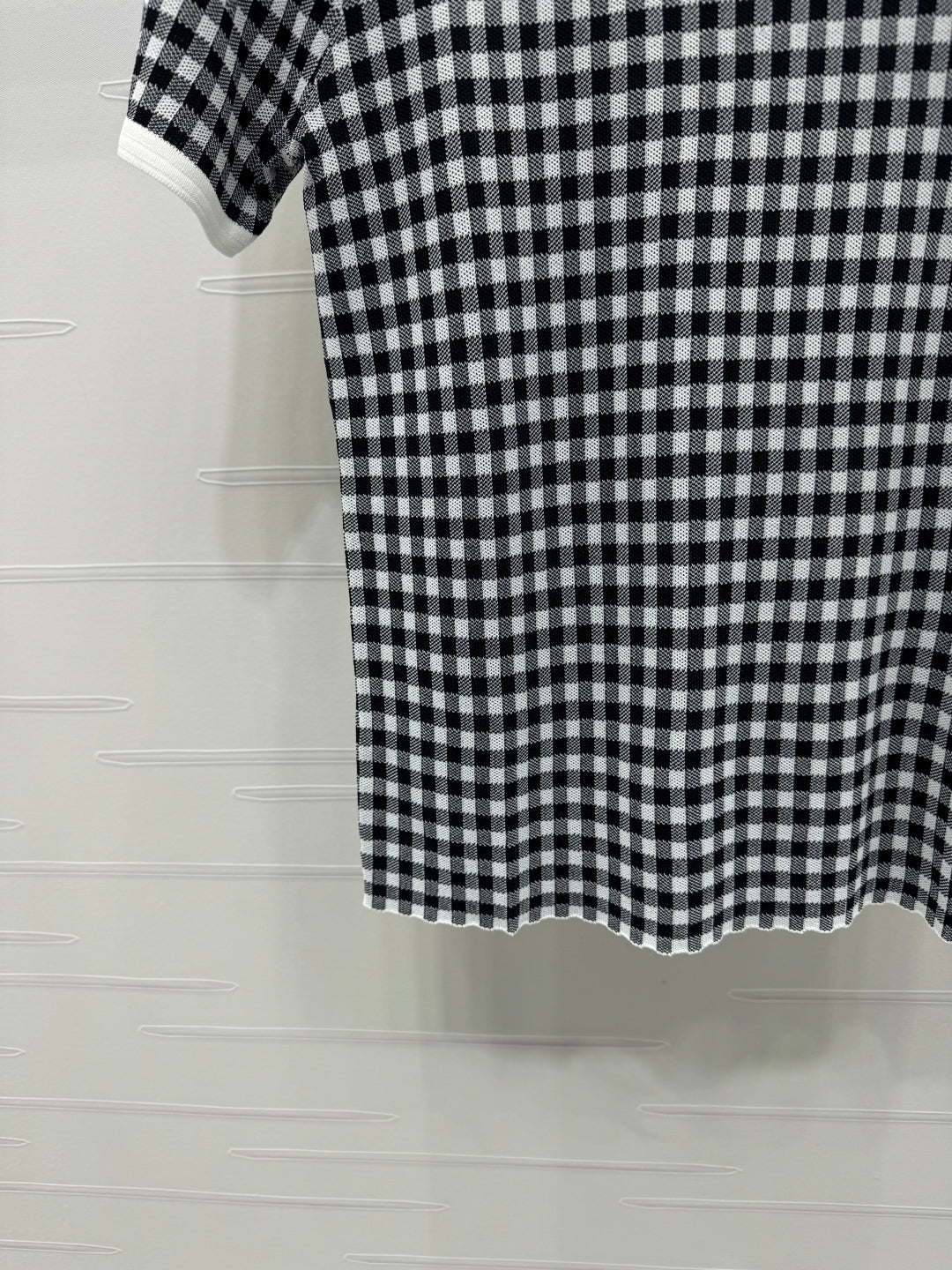 MIUMIU CREW NECK SHORT-SLEEVE PLAID KNIT TOP 274833