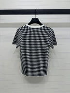 MIUMIU CREW NECK SHORT-SLEEVE PLAID KNIT TOP 274833