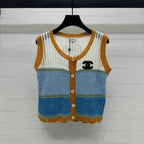 CHANEL EMBROIDERED LOGO OPEN-KNIT VEST 274868