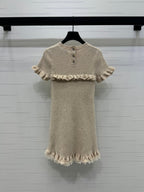 CHANEL SHORT-SLEEVE KNIT DRESS WITH RUFFLED TRIMS 274885