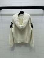 CELINE 25S HOODED CARDIGAN WITH FUR TRIM 0089