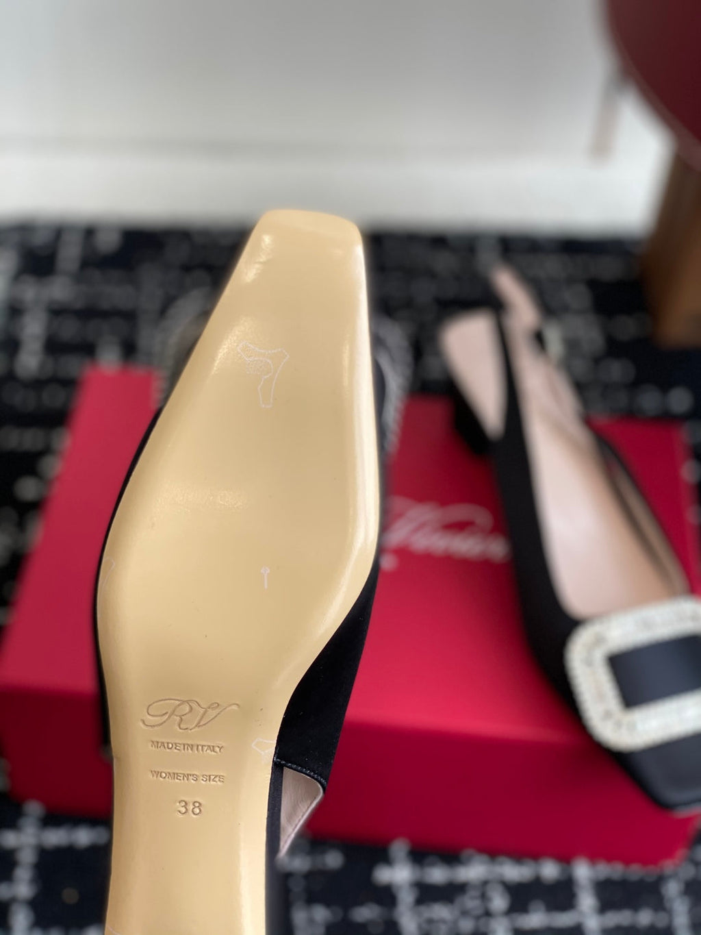 ROGER VIVIER 25S VIVIER SLINGBACK 45MM IN BLACK SILK EMBELLISHED CRYSTALS