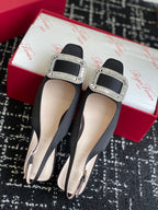 ROGER VIVIER 25S VIVIER SLINGBACK 45MM IN BLACK SILK EMBELLISHED CRYSTALS