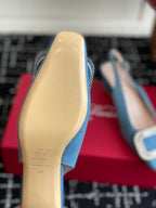 ROGER VIVIER 25S VIVIER SLINGBACK 45MM IN BLUE DENIM EMBELLISHED CRYSTALS