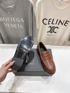 YSL 25S LOAFERS IN CHESTNUT BROWN LAMBSKIN WITH GOLD HARDWARE