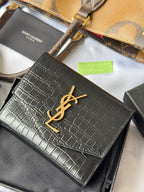 YSL Tri-fold Wallet 12cm Black Gold Alligator leather