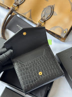 YSL Tri-fold Wallet 12cm Black Gold Alligator leather