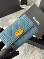 CC Boy Flap Card Holder Muted Teal Gold-tone Grained Calfskin 242854
