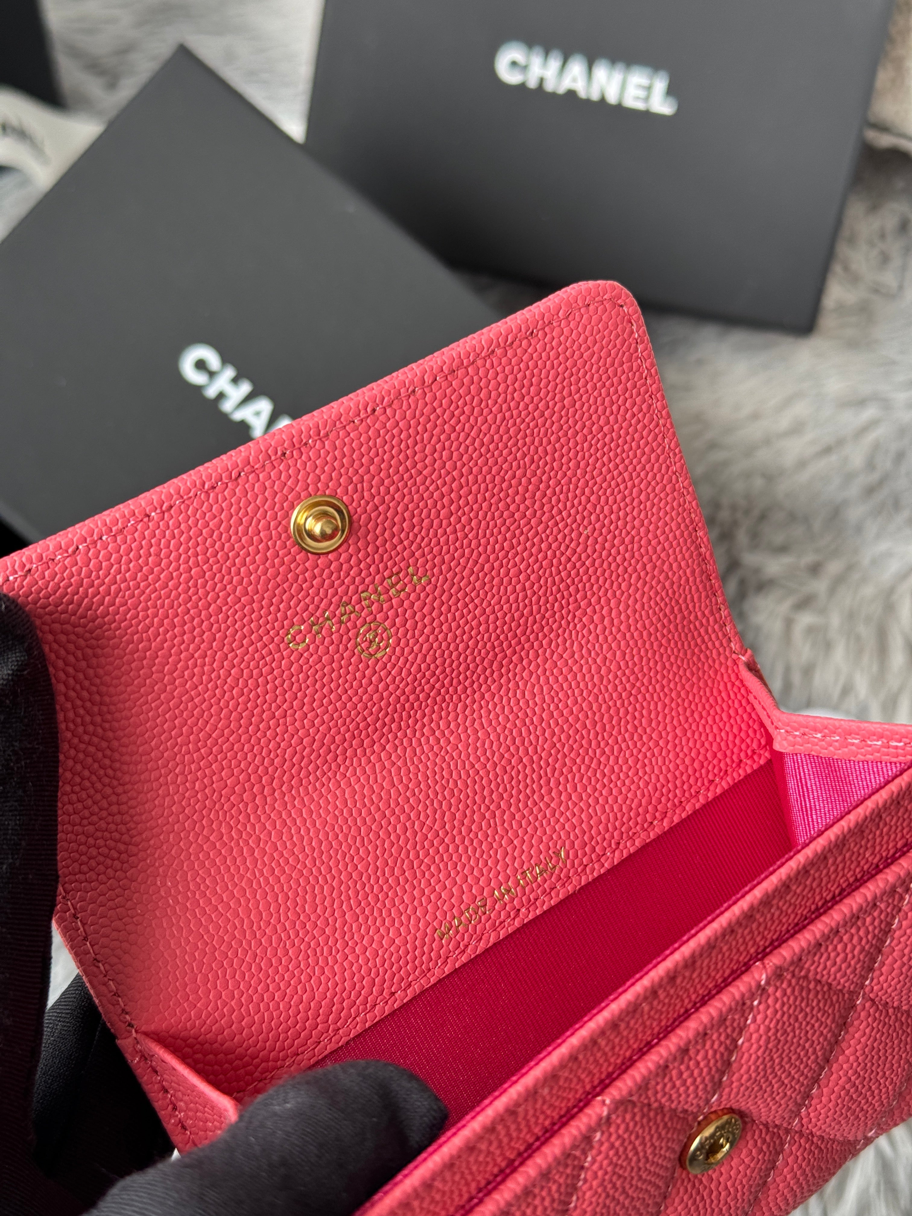 CC Boy Flap Card Holder Pink Gold-tone Grained Calfskin 242858